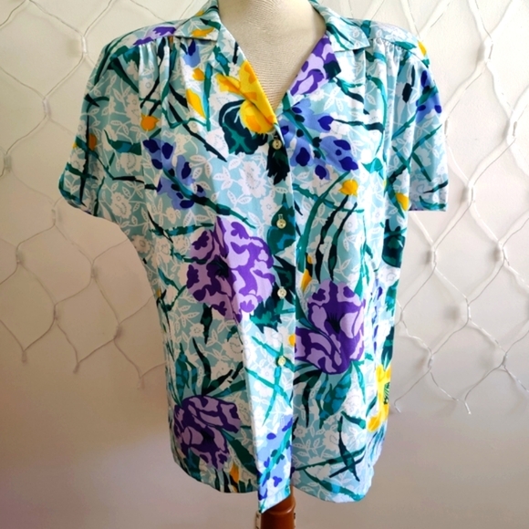 Vintage Floral Blouse / Teddi of CA / Shoulder Pads / Size 10 - Picture 1 of 7